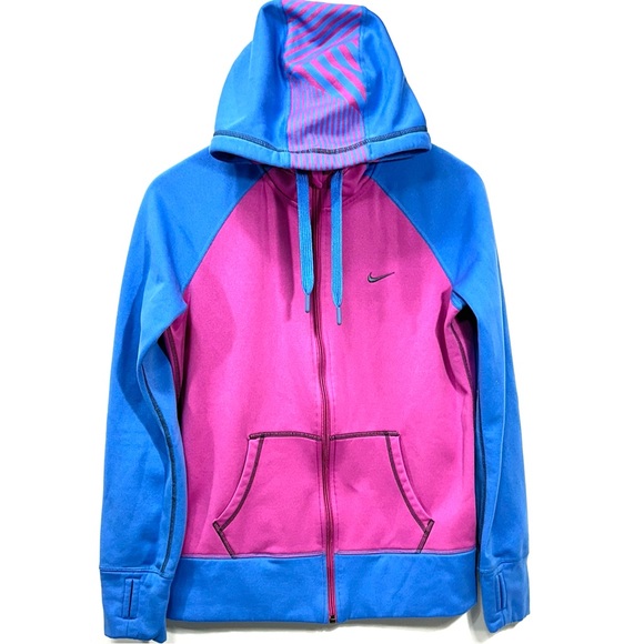 Nike Tops - Nike Therma Fit Full Zip Hoodie Blue Pink Fleece Lined